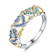 Conjunto popular de coração colorido anel garra zircão coração sinuoso casal anel presente de dia dos namorados